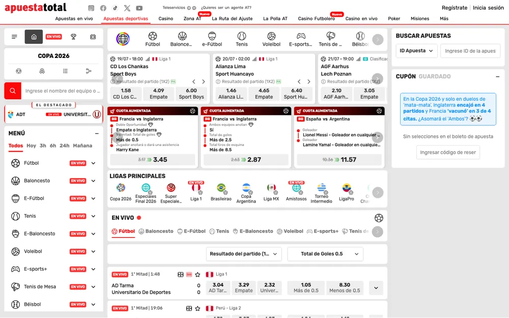 Apuesta Total Perú, página de inicio de apuestas deportivas